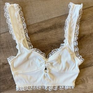 For Love And Lemons White Lace Trim Crop Top